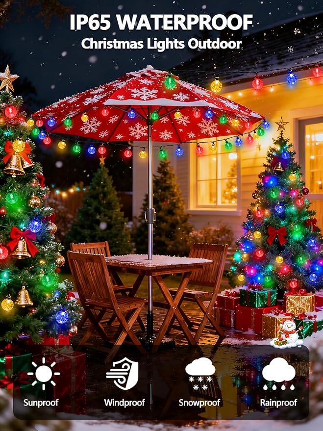 Multicolor Solar String Lights Outdoor, 2-Pack Total 100 LED 64FT Crystal Globe Solar Powered Lights for Outside Waterproof with 8 Lighting Modes, Patio decorations for Tree Wedding Party Garden Yard
