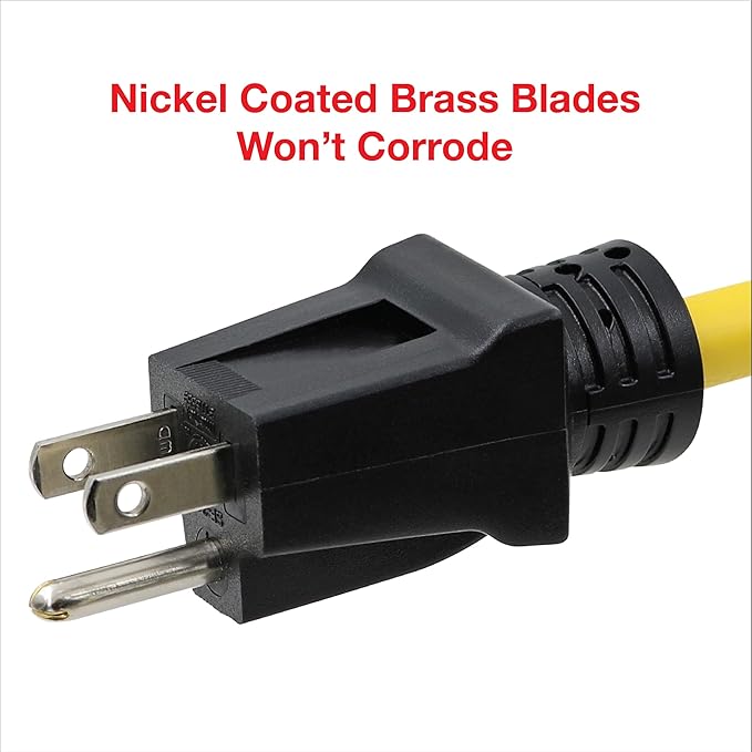 Clear Power 25 ft 12/3 SJTW Heavy Duty Outdoor Extension Cord, Water & Weather Resistant, Flame Retardant, Yellow, 3 Prong Grounded Plug, CP10144