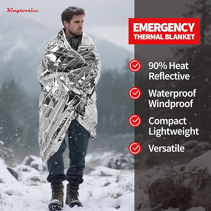 Emergency Thermal Blanket, 4-Pack, Mylar Space Blanket Survival Kit