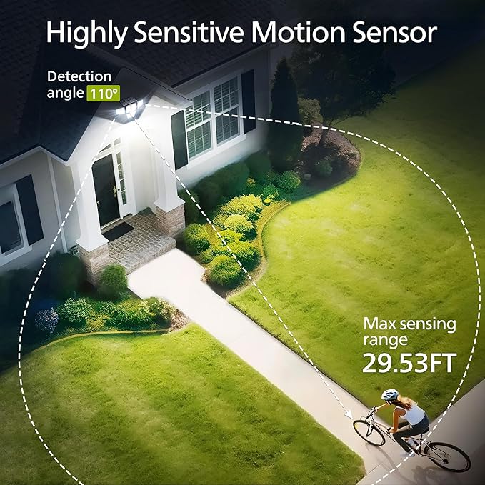 Philips Solar Security Light Outdoor, 196 LED Wall-Mounted Flood Light w/PIR Motion Sensor, 3 Modes, 4 Adjustable Heads Solar-Powered Floodlights with Remote Control, IP65 Waterproof 2PK