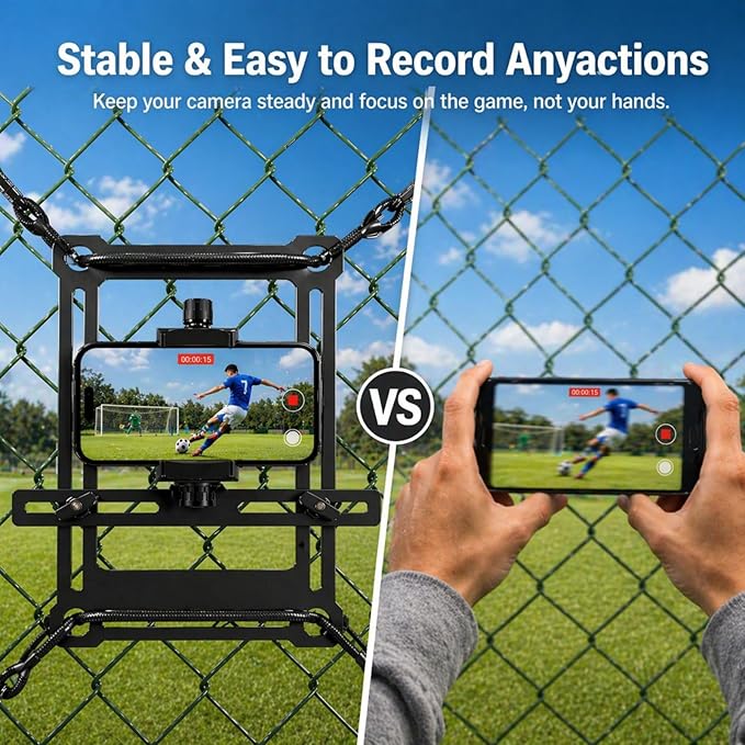 Fence Phone Mount for Baseball Games, Compatible with iPhone, GoPro, Mevo Start, and Cameras, Flexible, Durable, Ideal for Baseball, Softball, and Football Recording