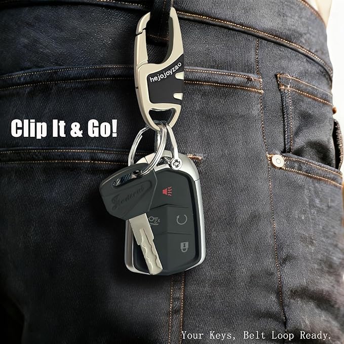 Keychain with Carabiner Clip, 4 Heavy Duty Key Rings and D Ring for Men's Car Key Fob Holder Fits Belt Loops