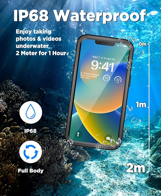 Beeasy for iPhone 13 Waterproof Case Compatible with Magsafe IP68 Underwater Military Grade, Phone Case with Shockproof, Dustproof, Rugged 360 Full Body Protection Cover Black