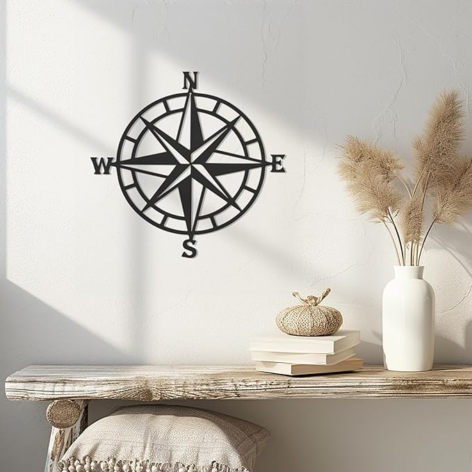 Violaura Compass Rose Metal Wall Art - Easy to Install Hanging Nautical, Directional, Adventure, Navigation, Compass Point, Explorers, Maritime, Wanderlust, Living Room Decor (24" x 24")