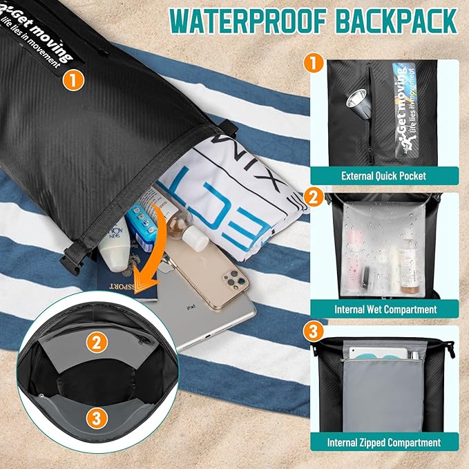 BKNOOU Dry Bag Waterproof Backpack for Women Men, 10L/20L Roll Top Dry Bags for Kayaking Waterproof Bag for Travel, Boating, Beach, Camping, Hiking & Rafting, Dry Storage Bag with Phone Pouch