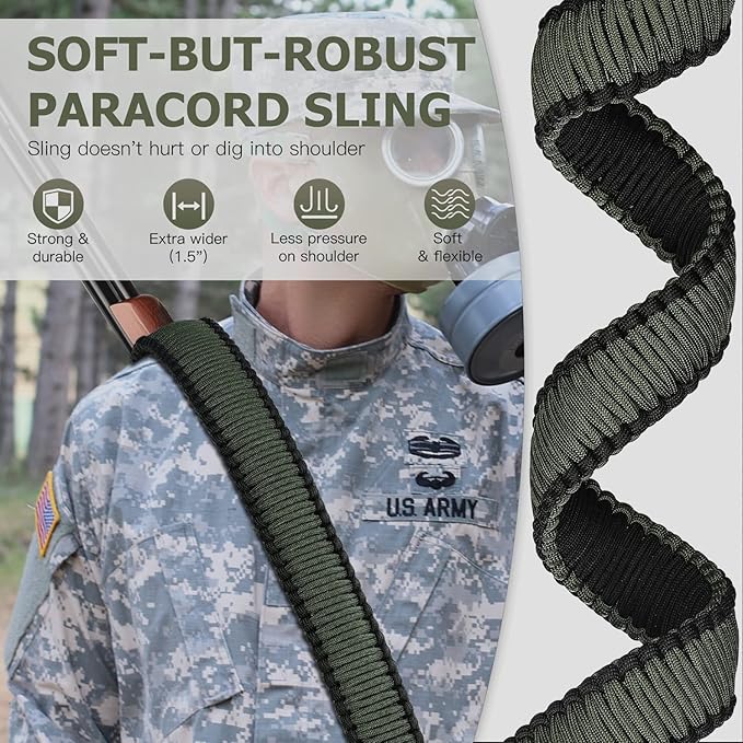 VVAAGG Two-Point Paracord Rifle Sling with Swivels, Non-Slip Gun Sling with Adjustable Length Strap