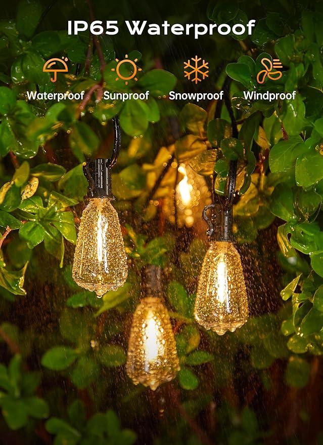 Minetom 77FT Outdoor String Lights with Remote, 23+1 Shatterproof ST38 LED Bulbs, Waterproof Patio Lights with 3 Modes, Dimmable & Connectable 2700K Hanging Lights for Backyard Porch Deck Balcony