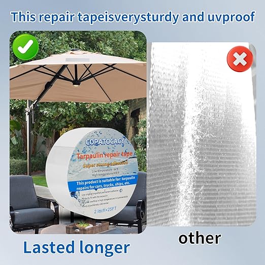Tent Repair Tape, White Tape Heavy Duty, Weatherproof Resistant - Instant Fix for Tarps, Tents, Truck Covers, Camping Gear - 2" x 25ft