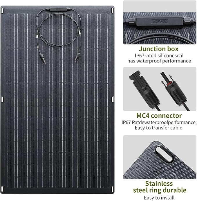 ALLPOWERS SF100 100W Flexible Solar Panel Ultra Thin 3mm Bendable Monocrystalline Solar Charger with 25% Efficiency IP68 Waterproof for RV Roof Van Marine Boat Camping
