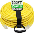 POWGRN 200 Ft 10AWG Outdoor Extension Cord Waterproof Heavy Duty 10 Gauge 3 Prong, Flexible Cold-Resistant Long Power Cord Outside with Lighted Indicator End, 15Amp 1875W SJTW Yellow ETL Listed