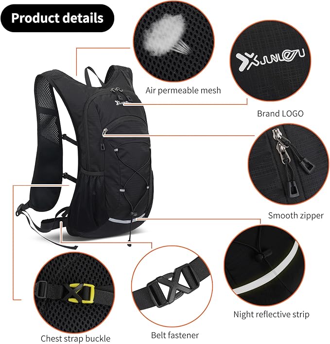 DOJUNS Hiking Backpack Lightweight Travel Backpack 20L Waterproof Hiking Daypacks Camping Backpack for Men Women (Black)