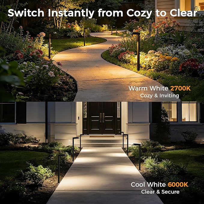 XMCOSY+ Solar Pathway Lights, 4 Pack All-Metal Motion Sensor Outdoor Lights Waterproof, 300LM Bright Garden Light for Yard, Backyard, Driveway, Walkway, 3 Lighting Modes (Warm/Cool White)