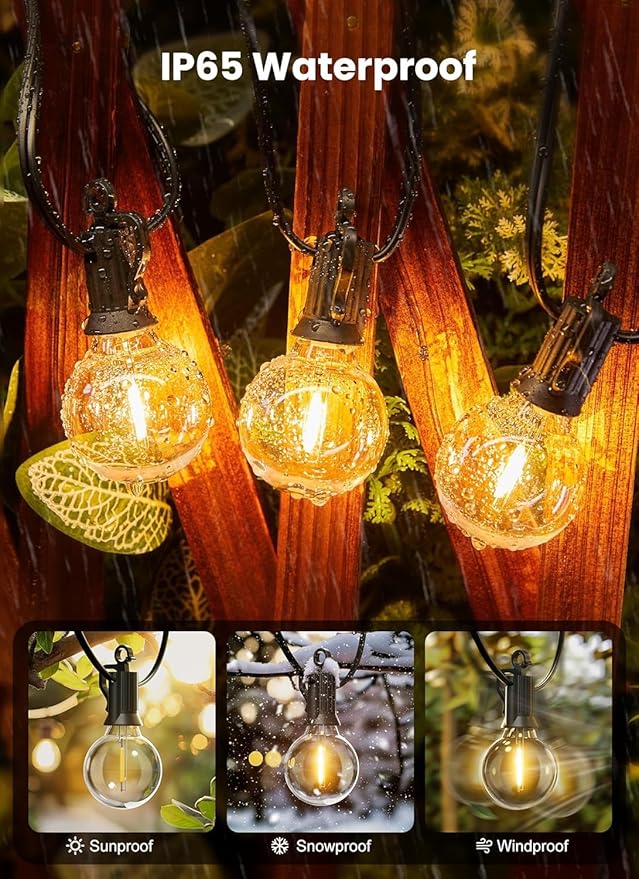Brightown Outdoor String Lights, 55FT 25 G40 Bulbs Shatterproof IP65 Patio Lights, Hanging Connectable Waterproof Dimmable Globe LED Outdoor Lights for Backyard, Bistro,Deck, Balcony,Porch