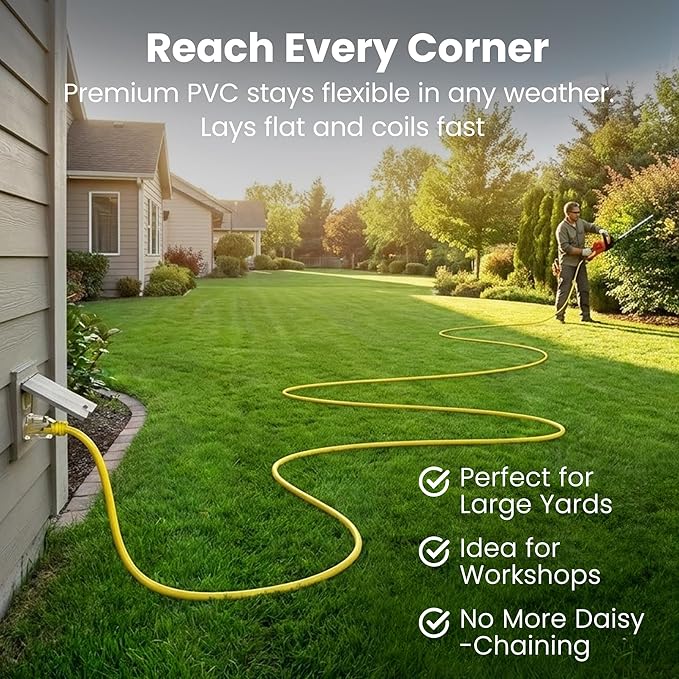 GEARit 100 Ft Extension Cords 10/3 Gauge Outdoor/Indoor SJTW 10 AWG 3 Prong Heavy Duty Power Cable 15A 125V 1875W for Lawn, Garden, Appliances Yellow