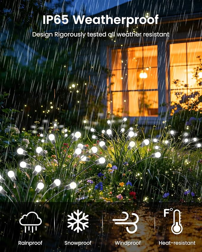 OZS 6 Pack Total 48 LED Solar Firefly Lights Fairy Outdoor - Solar Garden Lights Outdoor, Sway by Wind, Waterproof for Garden Patio Pathway Fairy Decor (Cool White)