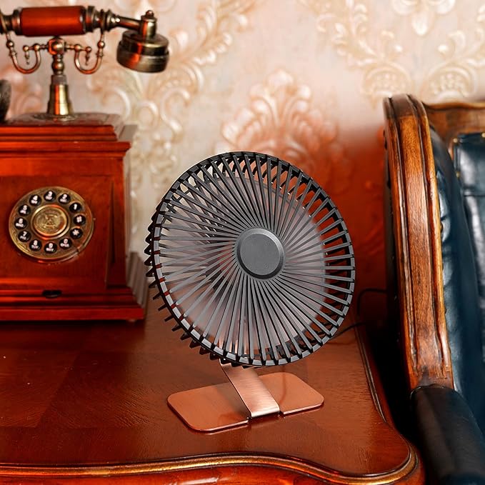 SLENPET 6 inch USB Small Desk Fan, 4 Speeds, Ultra-quiet, 90° Adjustment for Better Cooling, Portable Mini Powerful Desktop Table Fan, Mini Personal Fan for Home Office, Metal Base, Bronze