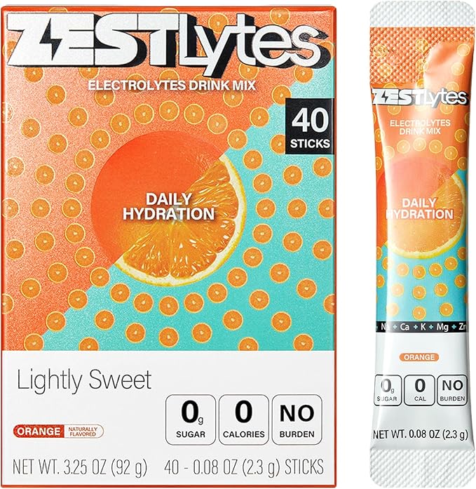 40 Sticks Sugar Free & 0 Calorie Electrolyte Hydration Packets, Low Sodium Lightly Sweet Electrolyte Powder Drink Mix, Liquid Daily IV Flavors | Orange