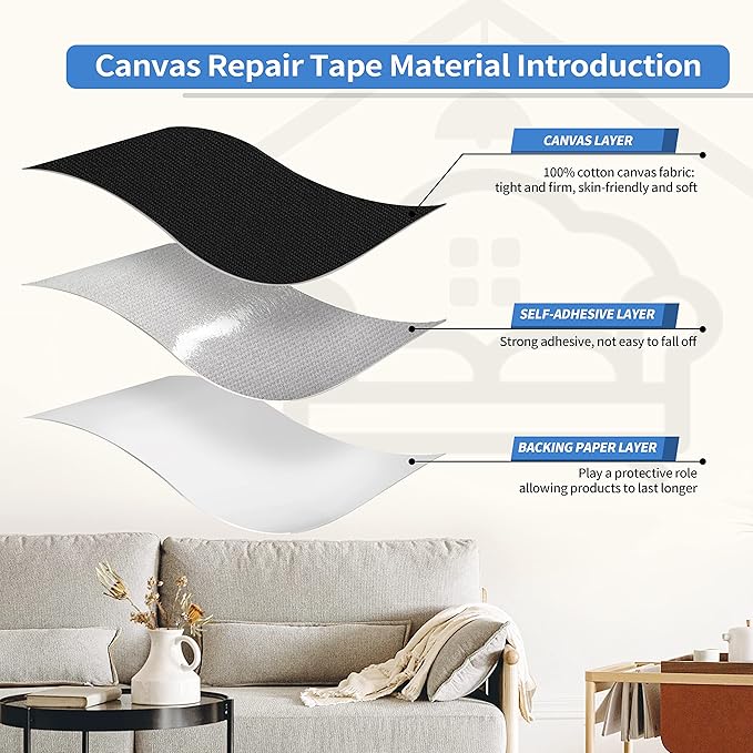 KING MOUNTAIN Canvas Repair Patch 16×60 Inch Self-Adhesive Waterproof Fabric Patch for Sofas, Tents, Furniture,Tote Bags, Car Seats (Black)