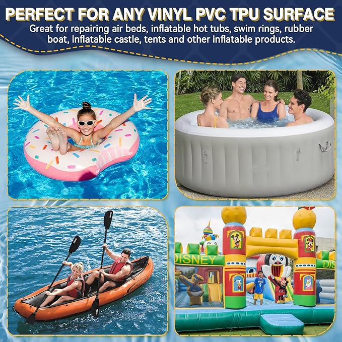 Tiepetly Vinyl Repair Kit Transparent, Air Mattress Patch Kit Heavy Duty, Pool Liner Patch Waterproof, for TPU, EVA, ABS, PVC, Inflatables, Swimming Pool, etc (15ml 2pack)