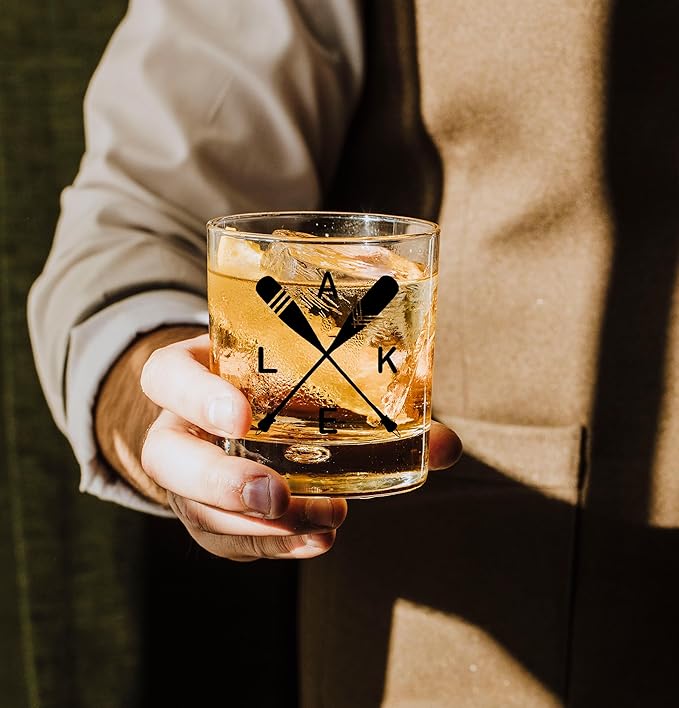 Nogrit Lake House Decor Whiskey Glasses 10 Oz,Beach Wine Old Fashioned Rocks Glasses Lake Gifts for Women Men Drinking Cocktail Scotch Vodka Tequila Rum