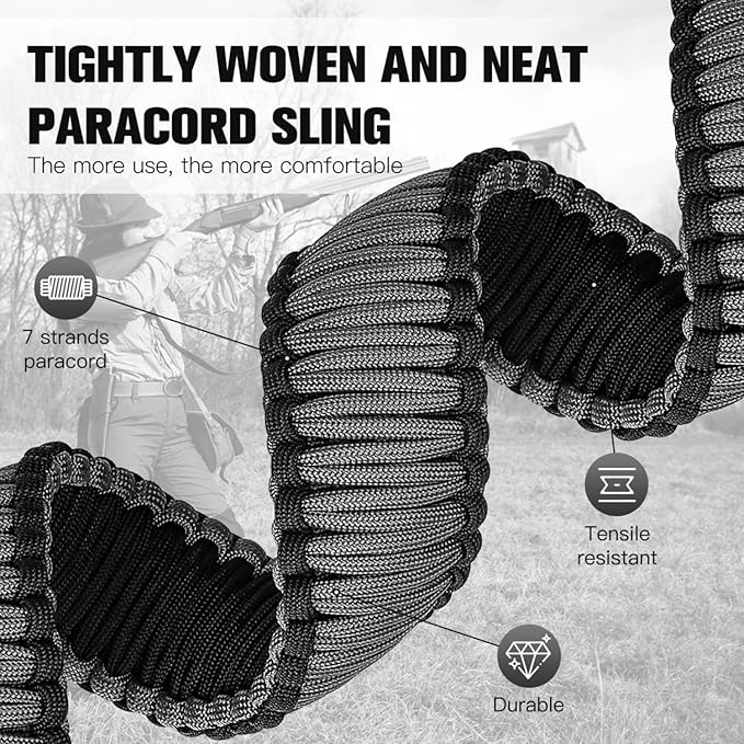 VVAAGG Two-Point Paracord Rifle Sling with Swivels, Non-Slip Gun Sling with Adjustable Length Strap