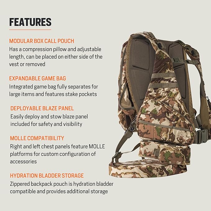 First Lite Treeline Turkey Vest - Hunting Vest with Game Pouch, Adjustable Seat & MOLLE System for Tactical Storage