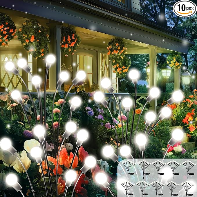 2026 Upgraded Solar Lights Outdoor, 10 Pack Solar Garden Lights with 2 Modes, Firefly Light Outdoor Waterproof, Sway by Wind, Twinkle Firefly Light for Yard Patio Path Garden Decoration (Cool White)