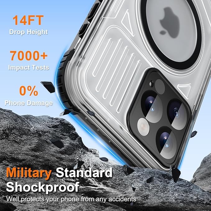 WIFORT for iPhone 16 Pro Waterproof Case, [IP68 Underwater] [Blue Light Filter Lens] [15FT Military Shockproof], Fit for Magsafe Full Body Magnetic Frosted Phone Case with Lanyard, 6.3" Black