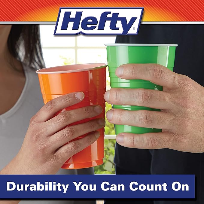 Hefty Plastic Cups, 16 Ounce, Disposable | 100 Count | Pack of 2 | Party | Assorted