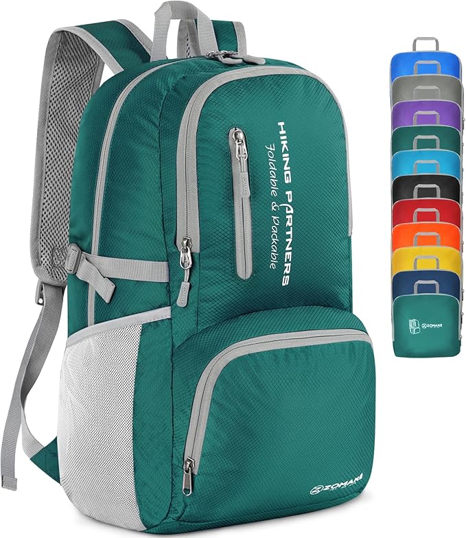 ZOMAKE Lightweight Packable Backpack, 35L Light Foldable Hiking Backpacks Water Resistant Collapsible Daypack for Travel(Dark Green)