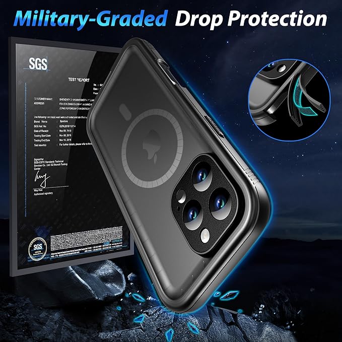 SPORTLINK for iPhone 16 Pro Max Case - IP68 Waterproof Military Protective Full Body Heavy Duty Shockproof 360 Sealed Dustproof with Camera Screen Protector Cover for i Phone 16 Pro Max 6.9" Mag/Black