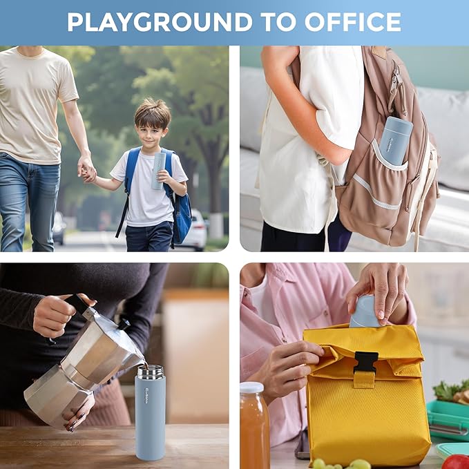 【Upgraded】Exllena Small Insulated Water Bottle 12 oz/350ml– Mini Insulated Water Bottle for Hot & Cold Drinks, Perfect Small Water Bottle for Travel, Purse...(Greyish Blue)