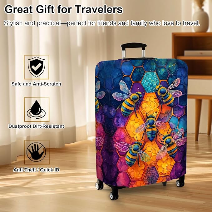 Luggage Cover Protector for 19-20 Inch Suitcases, TSA Approved Elastic Travel Suitcase Covers, Anti-Scratch Washable Luggage Sleeve for Carry On & Checked Bags, Illustration of Bees