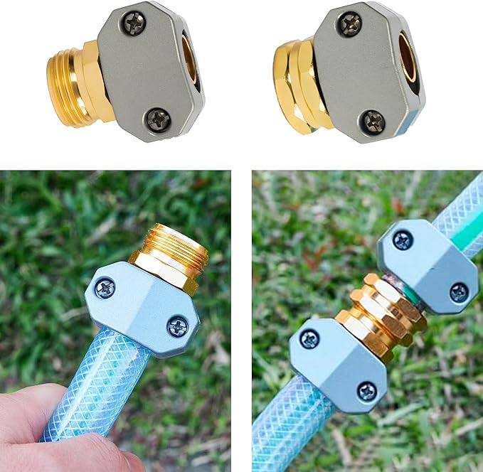 Hourleey Garden Hose Repair Kit, 4 Sets Aluminum Alloy Garden Hose End Mender, Male and Female Water Hose Repair Fittings, Fit 5/8" and 3/4" Garden Hose Connector, with 8 Extra Hose Washers