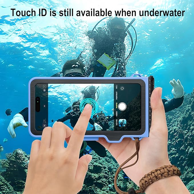 Underwater Phone Case for Snorkeling & Diving (50ft/15m), IP68 Waterproof Case for Swimming, Universal Underwater Touch Screen Case Compatible with iPhone (Blue, 4th Generation Phone Case)