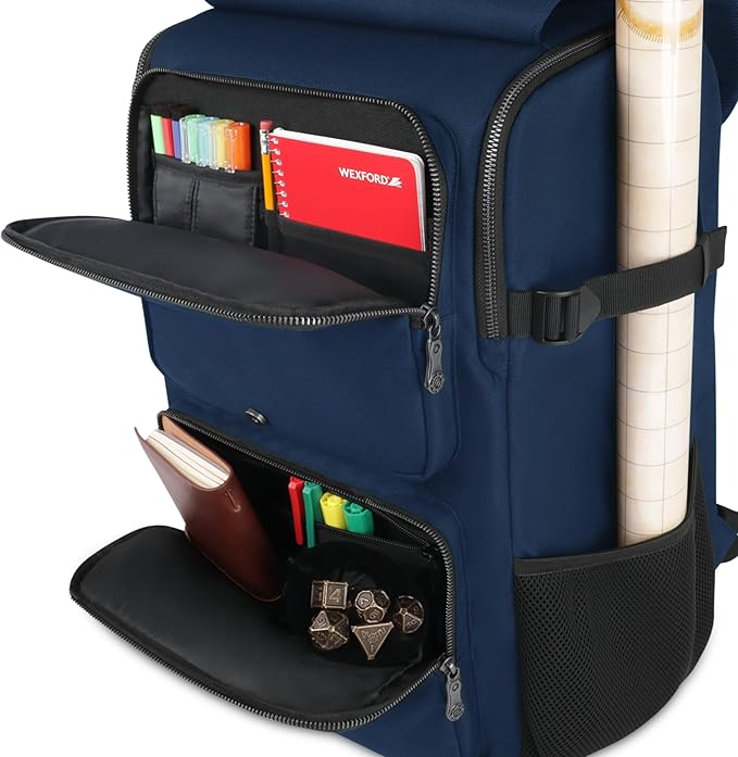 ENHANCE Collector's Edition DnD Backpack - RPG DM Bag for Dungeons and Dragons - DnD Bag fits 6-8 Books, 18" Laptop/DM Screen Slot, Miniature Foam Trays, Accessory Pockets, Map Strap (Dragon Blue)