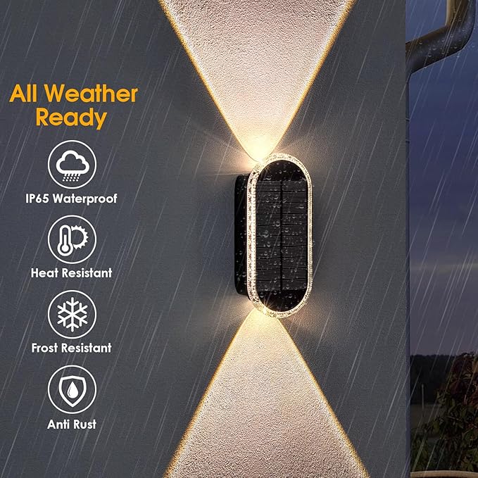 LIANGLOME 2PK Solar Fence Lights Outdoor - 3000/4000/6000K 3 Modes, IP65 Waterproof Fence Lights Solar Powered, Solar Wall Lights Outdoor for Backyard/Garden/Patio/Garage and Wall Decor