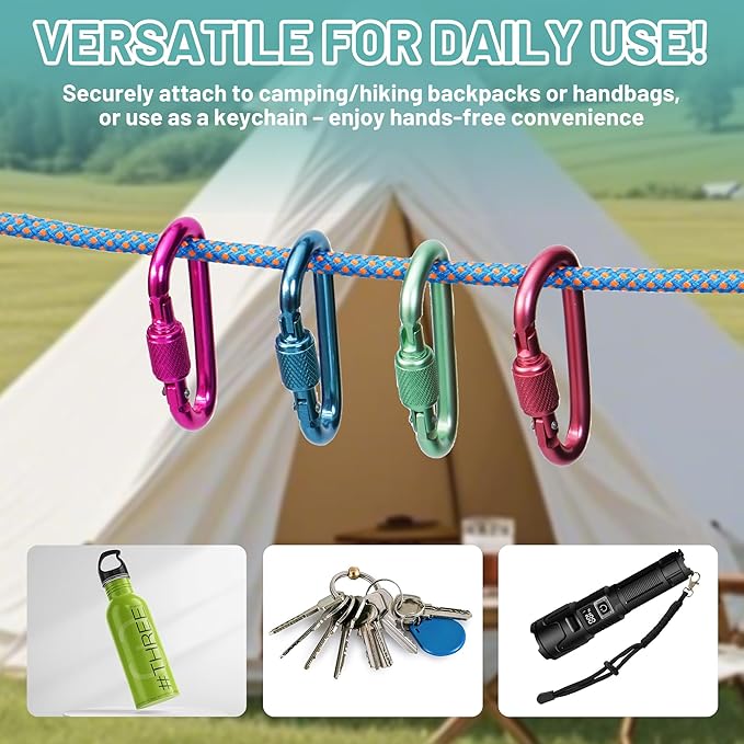 Multi-Pack Aluminum Carabiner Clips, 2" Ultra-Light Spring & Locking for Key,Hiking, Outdoor Activities