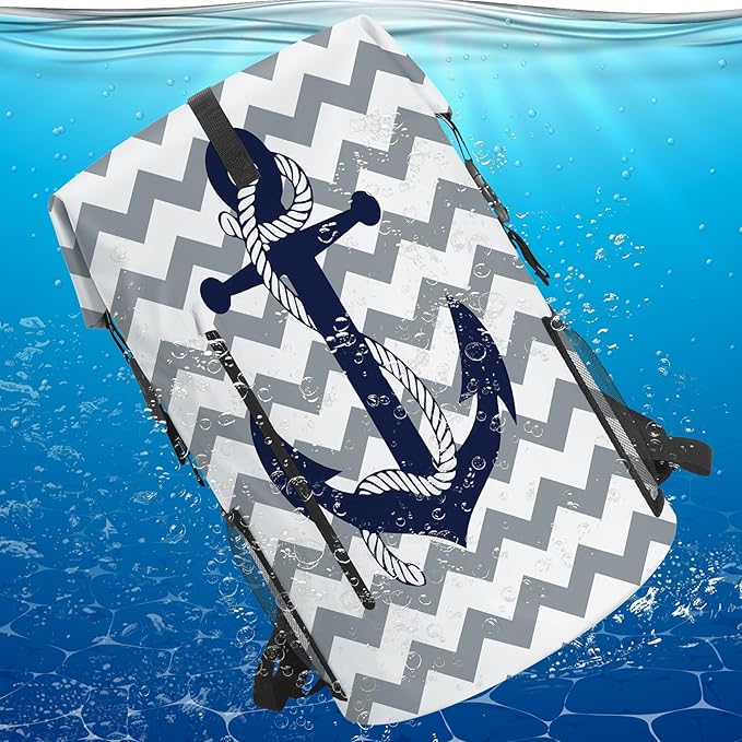 Waterproof Dry Bag Heavy Duty Marine Dry Bags for Kayaking Hiking Anchor Nautical Navy Blue Gray Striped Backpack Roll-Top Closure Bag - Backpack Waterproof Phone Case 35L/55L/85L