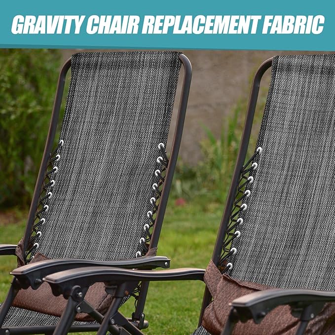 Queekay Chair Replacement Fabric with 4 Bungee Cord Lounge Chair Cloth Mesh Repair Kit for Patio Recliner Outdoor Lawn Pool(63 x 21 Inch,Black Grey)