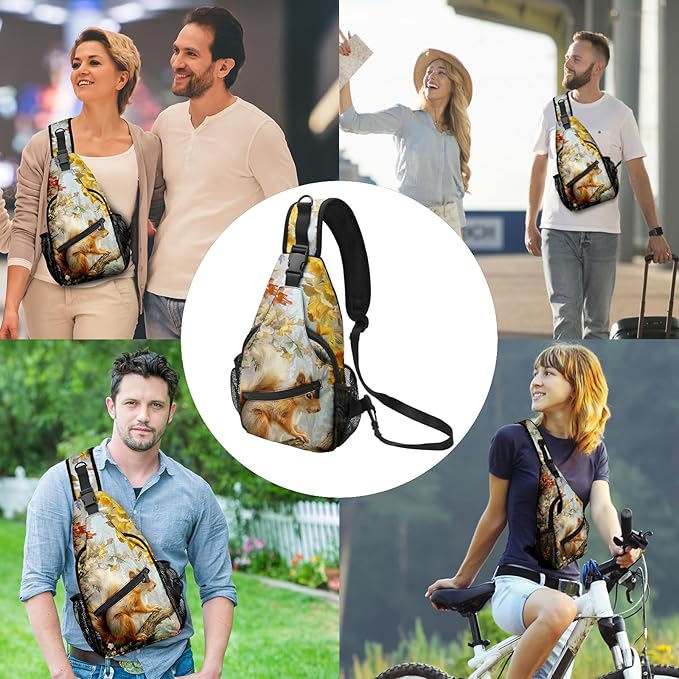 FyLybois Squirrel Sling Bag for Women Lightweight Crossbody Backpack Casual Daypack with Adjustable Strap for Travel Work Hiking Everyday Use