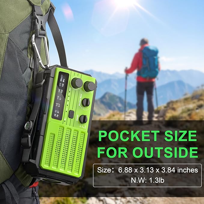 Emergency Weather Radio, 22200mWh Hand Crank Emergency Radio with NOAA/AM/FM, Dual USB Output for Family, 3-Mode Flashlight & SOS Alarm, Portable Solar Crank Radio for Emergency Supplies Survival Gear