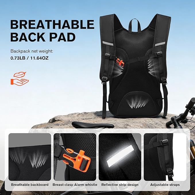 Ultra-Light Soft Daypack 15L/20L, Cushioned Breathable Back Panel Backpack, Lightweight Packable Travel Backpack (Black, 20L)
