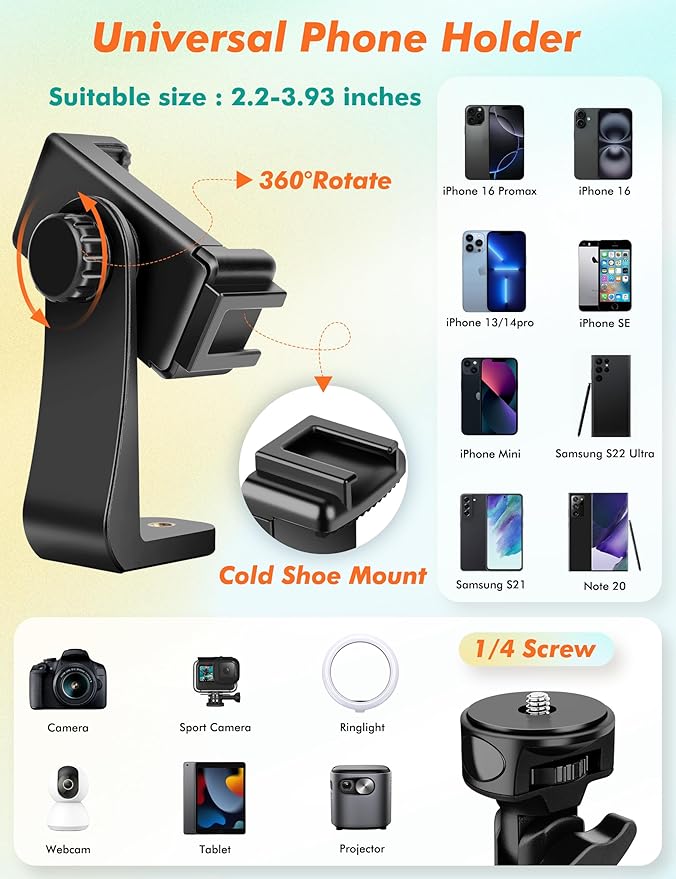 Nineigh 71" Tripod for iPhone, Phone Tripod Selfie Stick with Remote, Cell Phone Tripods & Tall Travel Tripods for Recording Video Selfies Photo, Compatible with iPhone 17 16 15 14 Pro Max 13 Android