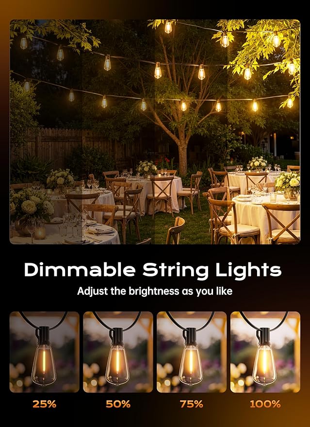 Minetom 200FT Outdoor String Lights with Remote, 64+2 Shatterproof ST38 LED Bulbs, Waterproof Patio Lights with 3 Modes, Dimmable & Connectable 2700K Hanging Lights for Backyard Porch Deck Balcony