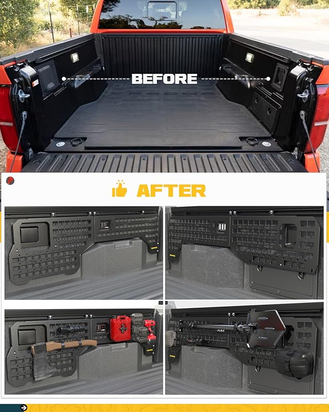Trumgeta Side Bed MOLLE Panel Fit for 2024 2025 2026 Toyota Tacoma Double Cab 5-ft Bed, Exclusion Truck Storage Organizer System, NOT Fit for SR/SR6/TRD PreRunner Trims