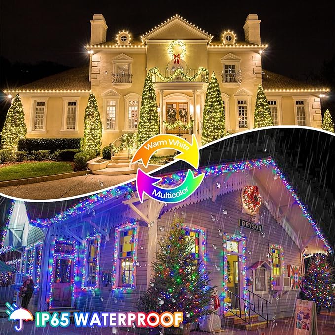 Warm White and Multicolor Color Changing Solar String Lights for Outside, 2 Pack 400LED Solar Fairy Lights Outdoor Waterproof, Copper Wire with 8 Modes Solar Twinkle Lights for Tree Garden Yard Party