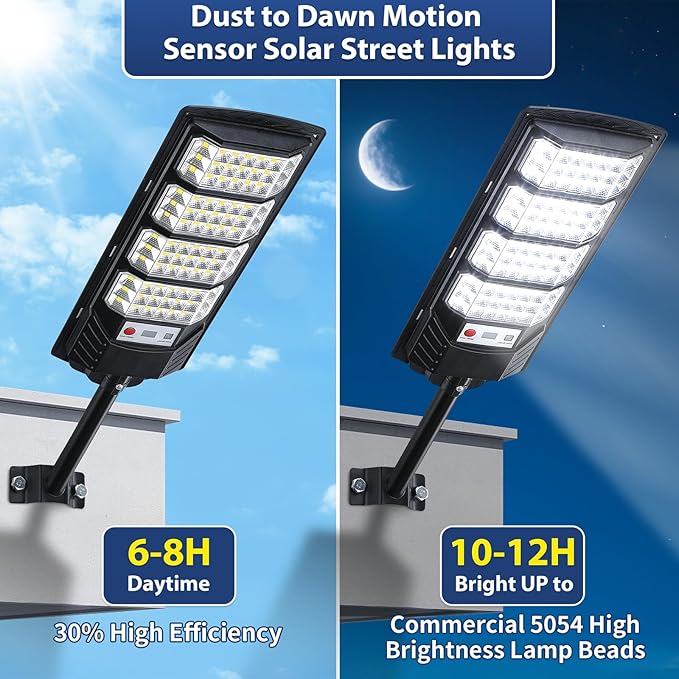Yusist 4 Pack Solar Street Lights Outdoor Waterproof, 6500K LED Motion Sensor Lights, Dusk to Dawn Solar Flood Lights with Remote,Parking Lot Light,Commercial Area Lighting for Outside