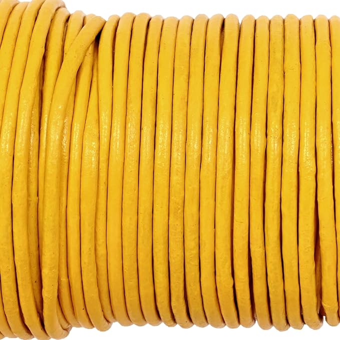 GENIQUE Real/Genuine Round Leather String Cord for Necklace, Bracelets, Jewellery, Braiding (Yellow, 1.5mm)