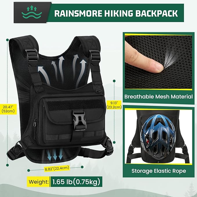 RAINSMORE Hydration Vest with 2L Water Bladder Lightweight Reflective Chest Pack for Cycling Hiking Adjustable Shoulder Strap for Men Women